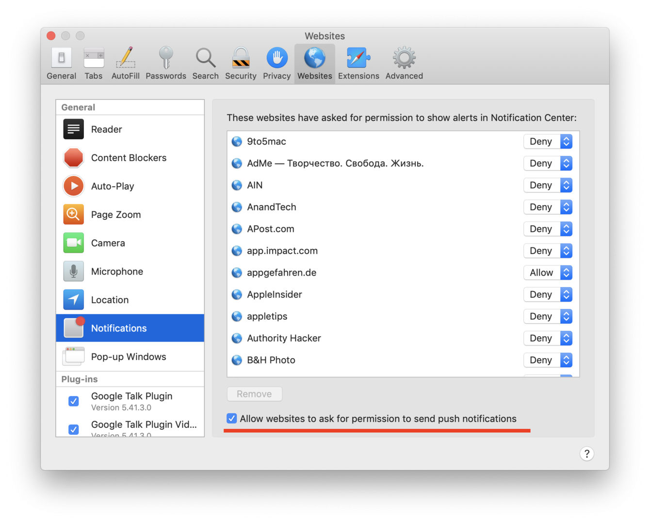 supprimer notifications safari mac